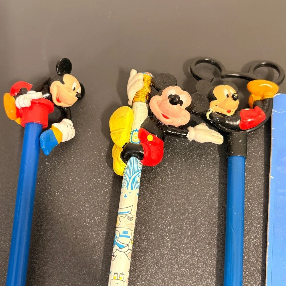 Disney Mickey Mouse Pen Pencil Set Unisex OS Blue Fair Vintage 3D Toppers 5pc